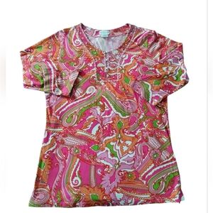 Soft Surroundings Women's Embellished Beaded Colorful Hippie Artsy Top‎ size L